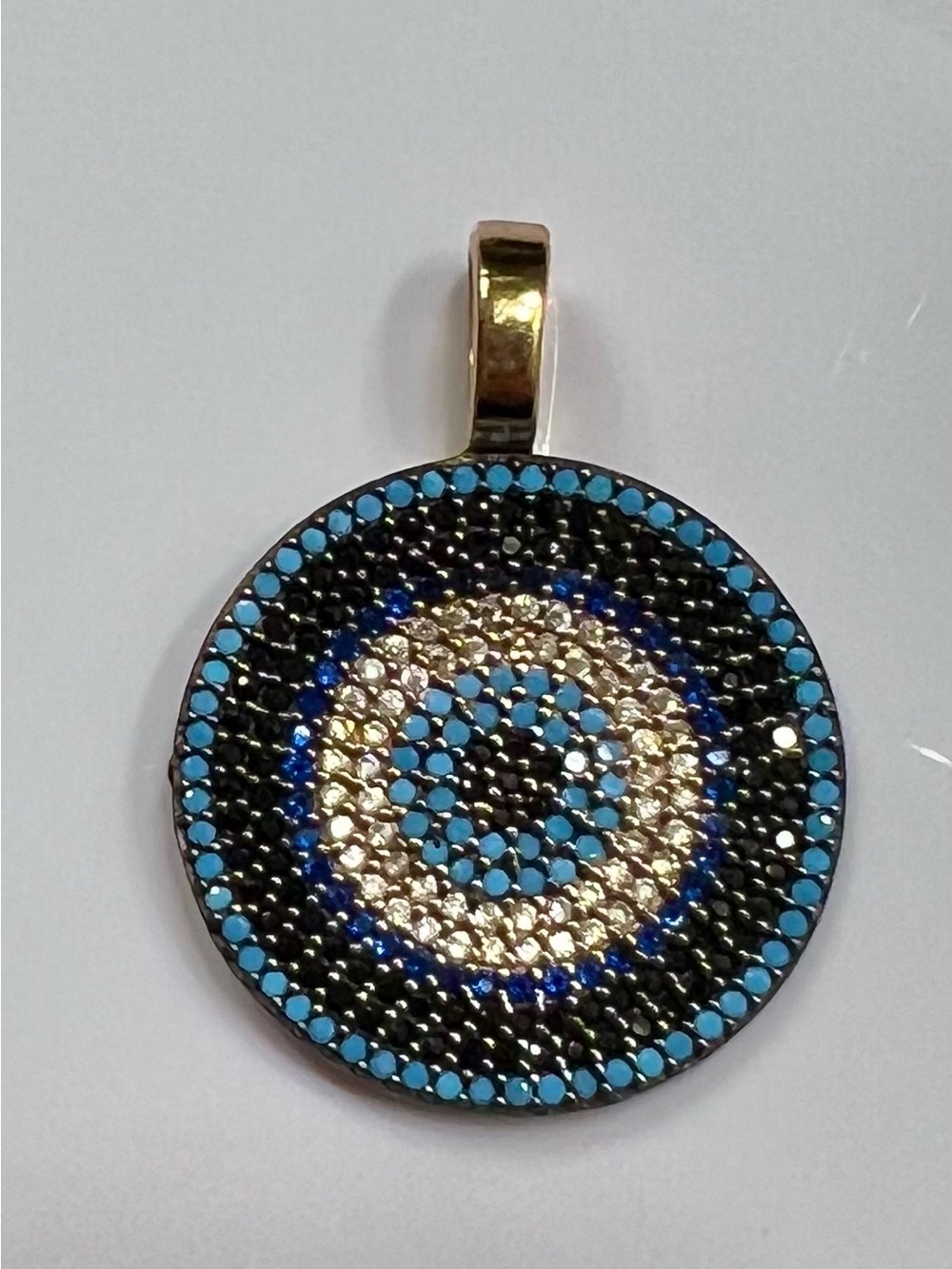 Gold and Blue Pavé Evil Eye Pendant - Women Jewelry